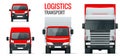 Logistics transport. Front view truck trailer, Semi truck, cargo delivery, van and minivan. Blank Freight delivery