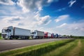 logistics transport trucks driving on a highway. Ai generative