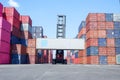 Logistics and transportation of harbor, container truck, container forklift, the concept of export and import in transportation