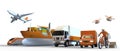 Logistics and transportation industry for Concept worldwide cargo of a truck, boat, plane, train, Motorcycle Delivery, drones