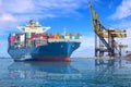 Logistics and Transportation of international Container Cargo ship arrive at the pier from the ocean Royalty Free Stock Photo