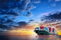 Logistics and transportation of International Container Cargo ship in the ocean at twilight sky, Freight Transportation, Shipping Royalty Free Stock Photo