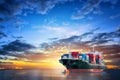 Logistics and transportation of International Container Cargo ship in the ocean at twilight sky, Freight Transportation, Shipping Royalty Free Stock Photo
