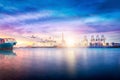 Logistics and transportation of International Container Cargo ship in the ocean at twilight sky, Freight Transportation Royalty Free Stock Photo