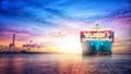 Logistics and transportation of International Container Cargo ship in the ocean at twilight sky, Freight Transportation Royalty Free Stock Photo