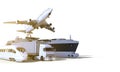 Logistics and transportation ,truck ,High speed train, Boat and plane on isolate Background