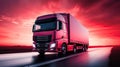 Logistics truck speeding down a dramatic highway scene transport a container alone with a red atmosphere. Generative AI Royalty Free Stock Photo