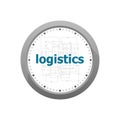 Logistics word on digital screen. business concept . Abstract wall clock isolated on a white background