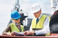 Logistics worker, employee and people doing administration with document, planning construction at work and team working Royalty Free Stock Photo