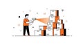 Logistics Worker Scanning Inventory Boxes with Barcode Reader Vector Illustration Royalty Free Stock Photo