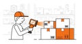 Logistics Worker Scanning Inventory Boxes with Barcode Reader Vector Illustration Royalty Free Stock Photo