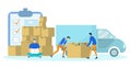 Logistics, Workers Loading Parcels into Lorry. Royalty Free Stock Photo