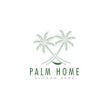 logo palm home with line art tree and simple hammock