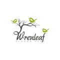 logo wrenleaf unique wren and leaf for enviromental vektor