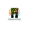 logo communitree community and non profit with hand and leaf vector