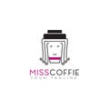 Creative logo miss coffie, beautiful girl with coffee mug vector