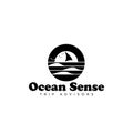 Ocean sense logo, sea view at night with rolling waves and big moon Royalty Free Stock Photo