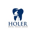 Holer dental implat center logo, people drill in teeth vector