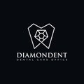 Diamondent logo, line art tooth and diamond vector