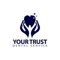 Your trust dental service logo, hand touching teeth gently vector