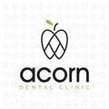Acorn dental clinic, line art oak fruits and tooth vector Royalty Free Stock Photo
