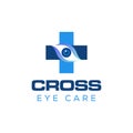 Cross eye care logo, eye health center design creations with eyeballs on the health bar Royalty Free Stock Photo