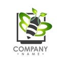 logo abstract bee flying with green leaf wing inside aquare shape