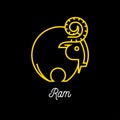 Logo of abstract yellow line Ram icon on black background