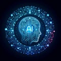 Artificial Intelligence concept with logo AI Abstract futuristic electronic circuit technology backgroundt Royalty Free Stock Photo