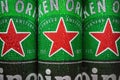 logo on aluminum cans of Heineken beer. Heineken Dutch brewing company Royalty Free Stock Photo