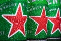 logo on aluminum cans of Heineken beer. Heineken Dutch brewing company Royalty Free Stock Photo