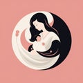 Logo, asian mother and baby, minimalist style, flat illustration on pink background