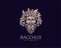 Logo Bacchus or Dionysus. Man face logo with grape berries and leaves. A style for winemakers or brewers. Sign for bar and Royalty Free Stock Photo