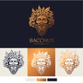 Logo Bacchus or Dionysus. Man face logo with grape berries and leaves. A style for winemakers or brewers. Sign for bar and Royalty Free Stock Photo