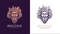 Logo Bacchus or Dionysus. Man face logo with grape berries and leaves. A style for winemakers or brewers. Sign for bar and Royalty Free Stock Photo
