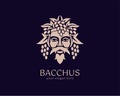 Logo Bacchus or Dionysus. Man face logo with grape berries and leaves. A style for winemakers or brewers. Sign for bar and Royalty Free Stock Photo