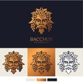 Logo Bacchus or Dionysus. Man face logo with grape berries and leaves. A style for winemakers or brewers. Sign for bar and Royalty Free Stock Photo