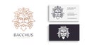 Logo Bacchus or Dionysus. Man face logo with grape berries and leaves. A style for winemakers or brewers. Sign for bar and Royalty Free Stock Photo