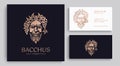 Logo Bacchus or Dionysus. Man face logo with grape berries and leaves. A style for winemakers or brewers. Sign for bar and Royalty Free Stock Photo