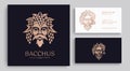 Logo Bacchus or Dionysus. Man face logo with grape berries and leaves. A style for winemakers or brewers. Sign for bar and Royalty Free Stock Photo