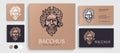 Logo Bacchus or Dionysus. Man face logo with grape berries and leaves. A style for winemakers or brewers. Sign for bar and Royalty Free Stock Photo