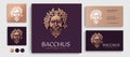 Logo Bacchus or Dionysus. Man face logo with grape berries and leaves. A style for winemakers or brewers. Sign for bar and Royalty Free Stock Photo