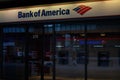 Logo of Bank of America in a modern office building in New York City. Investment and financial service company