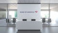 Logo of BANK OF AMERICA on a wall in the modern office, editorial conceptual 3D rendering