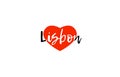 European capital city lisbon love heart text logo design