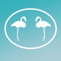 Logo Banner Image Flamingo Birds Pair in Oval Shape on Turquoise Background