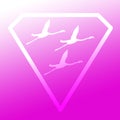 Logo Banner Image Flying Bird Flamingo in Diamond Shape on Magenta Purple Background