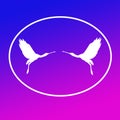 Logo Banner Image Flying Bird Spoonbill Pair in Oval Shape on Blue Magenta  Background Royalty Free Stock Photo