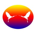 Logo Banner Image Flying Bird Spoonbill Pair in Oval Shape on Blue Red Yellow  Background Royalty Free Stock Photo