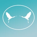 Logo Banner Image Flying Bird Spoonbill Pair in Oval Shape on Turquoise Background